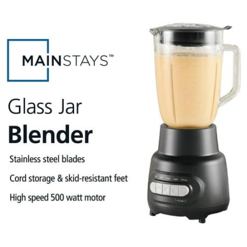 (white) Mainstays 5-Speed Glass Blender with 48 Oz Jar and Ice-Crushing Motor