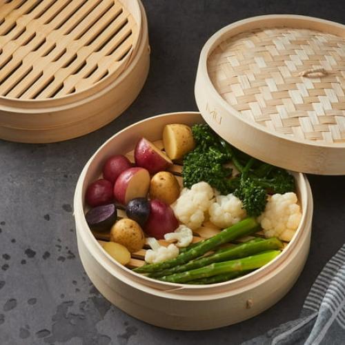 MIU 10” 2-Tier Bamboo Steamer Basket