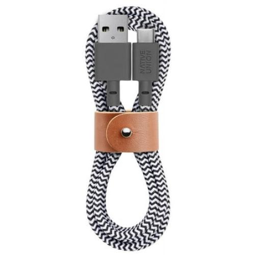 Native Union Belt Cable USB-C to USB-A - 4ft Ultra-Strong Cable with Leather Strap (Zebra)