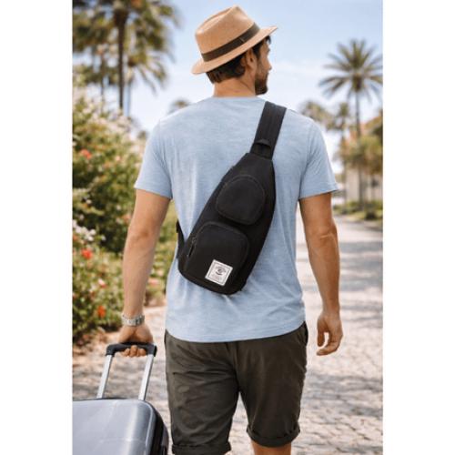 Champion Canvas Sling Bag Black Crossbody Travel Shoulder Bag with Multiple Pockets