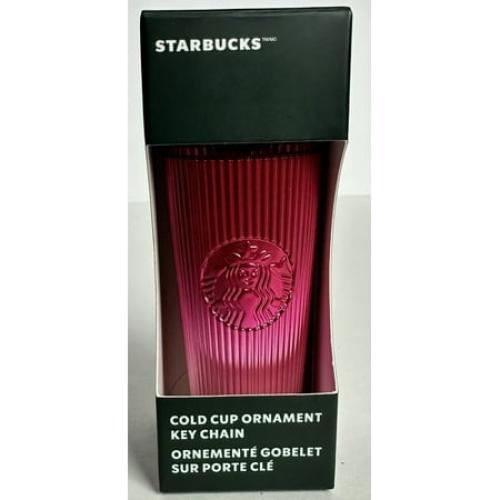 Starbucks Cold Cup Ornament / Key Chain Pleated Pink Ombre 3 tall 2024
