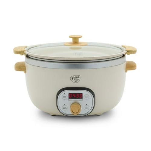 GreenLife 6 Quart Non Stick Family Meal Slow Cooker with Removable Pot, Cream