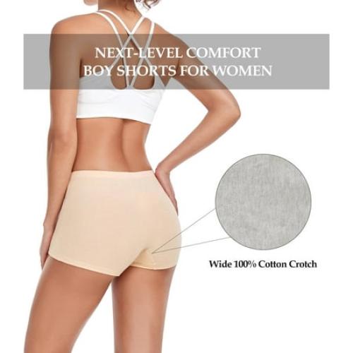 wirarpa Women's Boyshorts Panties Cotton Boxer Briefs for Ladies Underwear Shorts with Cotton Crotch 4 Pack Black Grey Beige White Medium