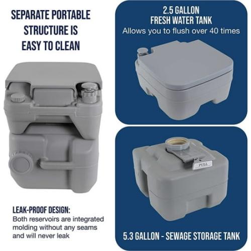 U.S. Camping Supply Portable Toilet with Carry Bag, 5.3 Gallon Waste Tank - Compact Indoor Outdoor Dual Outlet Commode - Travel, Camping, RV, Boating, Fishing - Traveling Bathroom, Water Flush Pump
