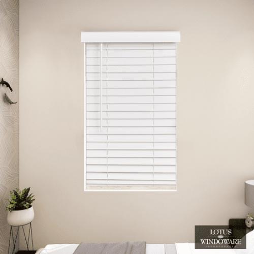 Lotus & Windoware Cordless 2 Faux Wood Room Darkening Horizontal Blind, 35 W x 60 L, Smooth, Snow White