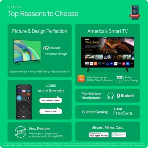 VIZIO 24 Class D-Series FHD LED Smart TV for Gaming and Streaming, Bluetooth Headphone Capable (Online Only) D24fM-K01