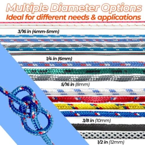 Red Diamond Braided Polypropylene Rope, 16-Strand 660lbs High Strength Utility Cord, Lightweight, Floating Rope for Camping, Flag Pole,Marine, Indoor and Outdoor, (9) 3/16in X 100FT) ( 9 bundles x 100')