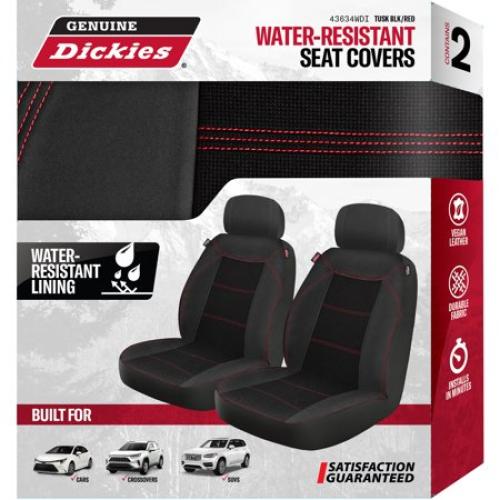 Genuine Dickies 2-Piece Black-Red Durasport Vegan Leather Universal Truck Seat Covers, 43634WDI
