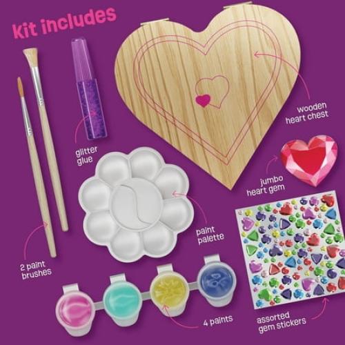 Paint Your Own Wooden Kids Heart Treasure Box Kit - Easter Basket Stuffers - Art Kits for Toddler Girl - Arts and Craft Gifts for Ages 4-6