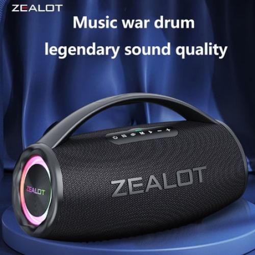 Black ZEALOT S97 80W high-power wireless speaker, with a built-in 16000mAh battery and RGB lighting, is compatible with memory card /USB/UAX/TWS stereo speakers and subwoofer hands-free calls