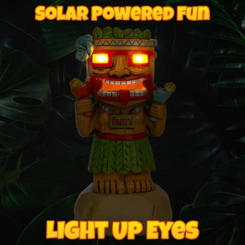 Darware Solar Garden Mini Tiki Statue: Party Guy; Solar-Powered Hawaiian Luau Party, Pool Tiki Bar and Garden Decor