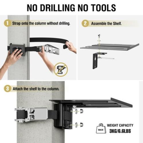 ZeboZap DIY Floating Shelf for Soundbars & Consoles | No Drill Pole Mount | Weatherproof | Black