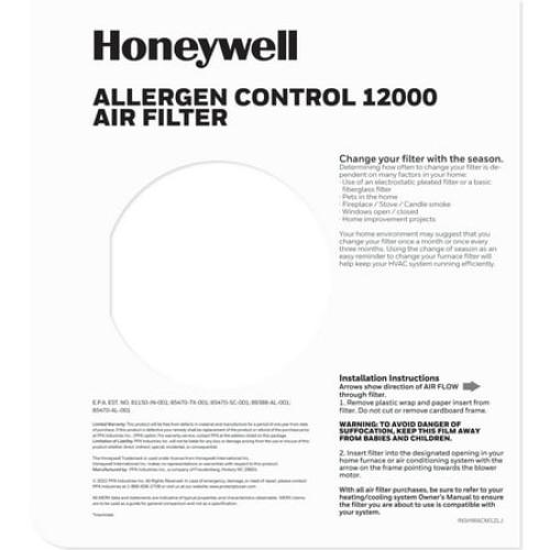 16x25x1 HONEYWELL Allergen Control 12000 MERV12 Air Filter P1