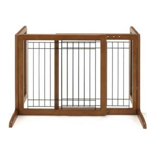 Size small Richell Freestanding Dog Gate, Brown, Small 71.30L x 17.70W x 20.10H