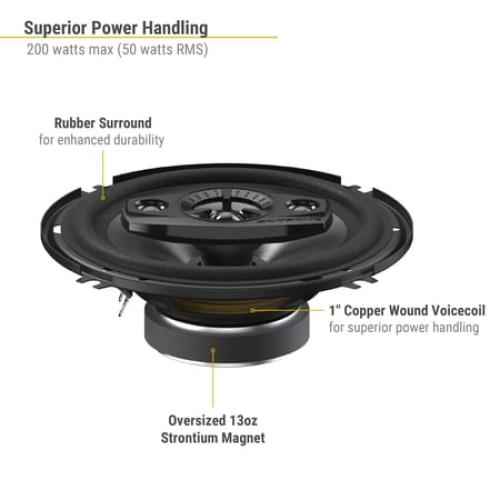 Scosche HD6504A-WM1SD 6.5 Multi-Fit HD Coaxial 4-Way 200 Watt Peak Car Stereo Speakers, Pair New