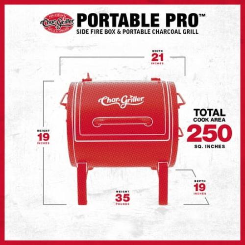 Char-Griller® Portable Pro™ Portable Charcoal Grill and Side Fire Box