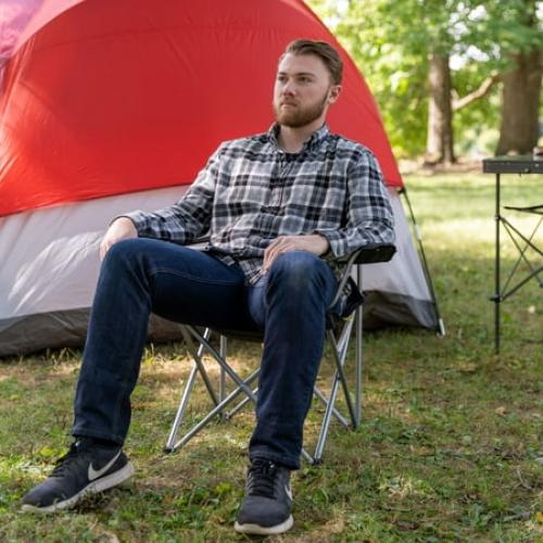 Ozark Trail Basic Quad Folding Camp Chair with Cup Holder, Black