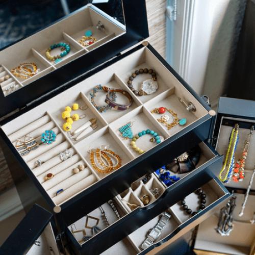 Hives & Honey Port Elegant Charcoal Jewelry Armoire: Freestanding, Lockable Wooden Cabinet for Women ***WHITE***