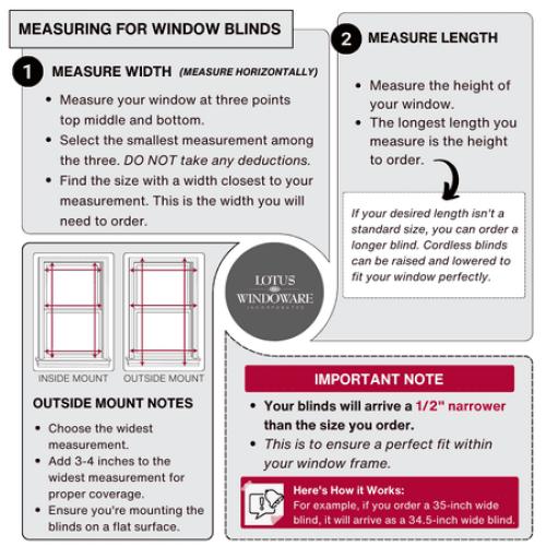 Lotus & Windoware Cordless 1 Vinyl Mini Blind Light Filtering Horizontal Blind, 34 Width x 72 Length, White, Smooth ‼️unused‼️