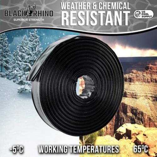 U.S. Pool Supply Black Rhino 1-1/2 x 100' Pool Backwash Hose with Hose Clamp - Extra Heavy Duty Superior Strength, Thick 1.2mm (47mils) - Weather Burst Resistant - Drain Clean Swimming Pools