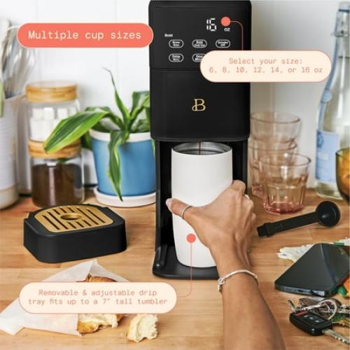 Beautiful Perfect Grind™ Programmable Single Serve Coffee Maker, Black Sesame by Drew Barrymore❗MAY HAVE MISSING PIECES/NEEDS CLEANING❗