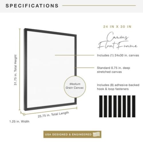 MCS Canvas Float Frames 16x20 Frame, Black Frame for Finished Canvases, Vertical & Horizontal Wall Hanging Large Frame with Adhesive for Canvas Paintings (1-Pack)
