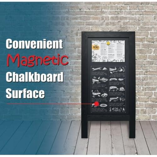 Magnetic A-Frame Chalkboard Sign, Extra Large 20 x 40, Standing Chalkboard Easel, with Chalk Marker   Chalk & Eraser, Sandwich Board Outdoor Sidewalk Sign, by Better Office Products (Black)