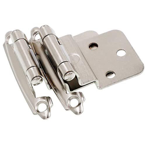 DecoBasics 3/8 Inset Cabinet Hinges Brushed Nickel (10 Pair -20 Pcs) Offset Self Closing Cabinet Hinges for Kitchen Cabinets Satin Nickel w/Silicon Bumpers & Upgraded Screws