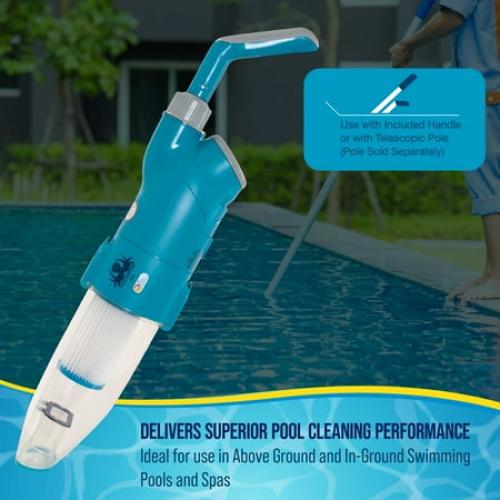 U.S. Pool Supply Octopus Handheld Pool Vacuum Cleaner - Cordless, Rechargeable, Powerful 2-Speed Suction, Dual Filtering, Scrub Brush Head, Cleans Removes Debris, Above-Ground, In-Ground Pools, Spa