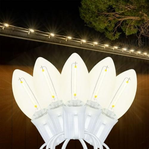 Novelty Lights C9 LED Christmas Warm White Smooth Plastic Light Set, White Wire (25 Bulbs, 25 Feet)