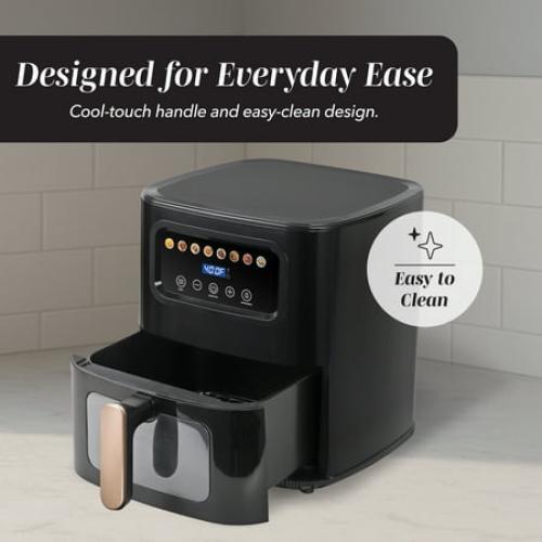 Cook With Color Digital Air Fryer, 5.2Qt Basket, 1400W, 8 Presets, Black