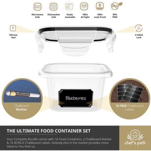 Chef's Path Plastic Food Storage Container Variety Set, 16 Count ❗MAY HAVE MISSING PIECES❗
