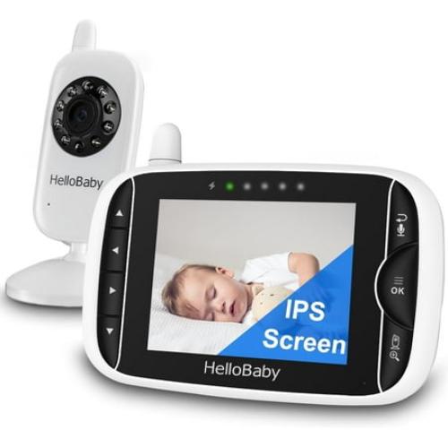 Video Baby Monitor with Camera and Audio, 3.2Inch LCD Display, Infrared Night Vision, Two-Way Audio and Room Temperature Monitoring,Lullaby,Sound Activated Screen HB