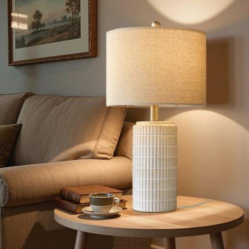 Oneach White Ceramic Table Lamps Set of 2 for Living Room Bedroom 23 Rustic Bedside Nightstand Lamps with Linen Lamp Shades