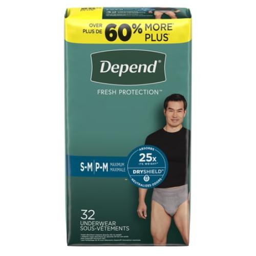 Depend Fresh Protection Incontinence Underwear for Men, Adult Diapers, S/M, 32 Count