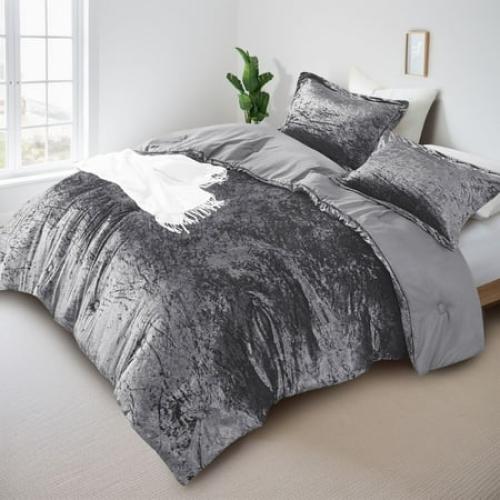 Regency Heights Full/Queen Cozy Velvet Comforter Sets, Luxury 3-Piece All Season Down Alternative Bedding Set, Grey Comforter Bed Set with Pillow Shams