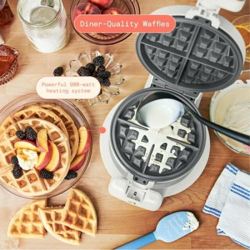 Beautiful Rotating Belgian Waffle Maker, White Icing by Drew Barrymore
