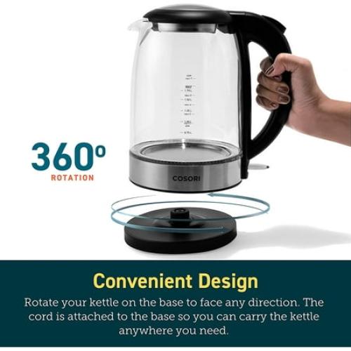Cosori Electric Kettle for Tea, Water Kettle with Automatic Shut off, Stainless Steel, 1.7L, Black