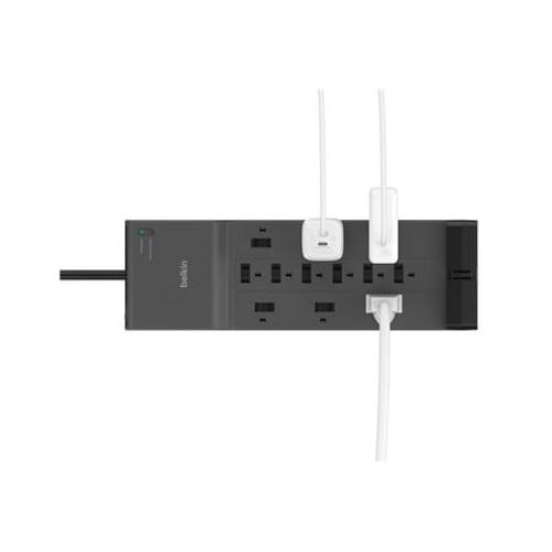Belkin 12-Outlet Surge Protector w/ 12 AC Outlets & 2.4M Long Flat Plug Heavy-Duty Extension Cord for Home, Office, Travel, Computer Desktop, Laptop & Phone Charger, 3,940 Joules of Protection