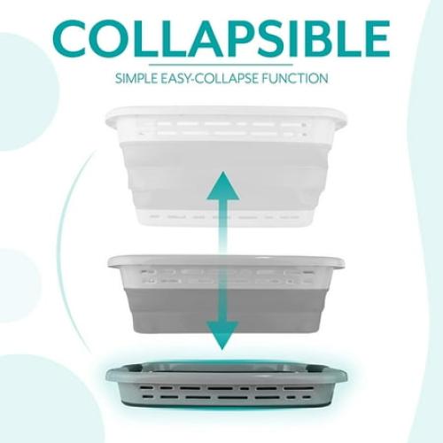 Brookstone 11 Gallon Collapsible Plastic Laundry Basket, Portable Pop-up Hamper, Foldable Storage Container, Washing Tub, Dark Gray