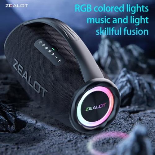 Black ZEALOT S97 80W high-power wireless speaker, with a built-in 16000mAh battery and RGB lighting, is compatible with memory card /USB/UAX/TWS stereo speakers and subwoofer hands-free calls