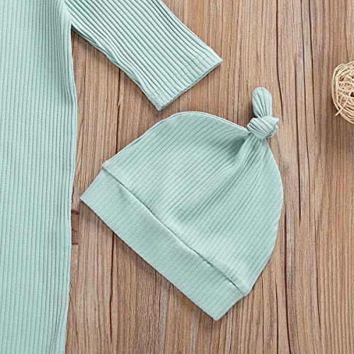 Cronsies Newborn Baby Cotton Striped Gown Swaddle Wrap Knotted Sleepwear Sleeping Bags + Warm Headband (Knit Dark Green 0-3 Months)