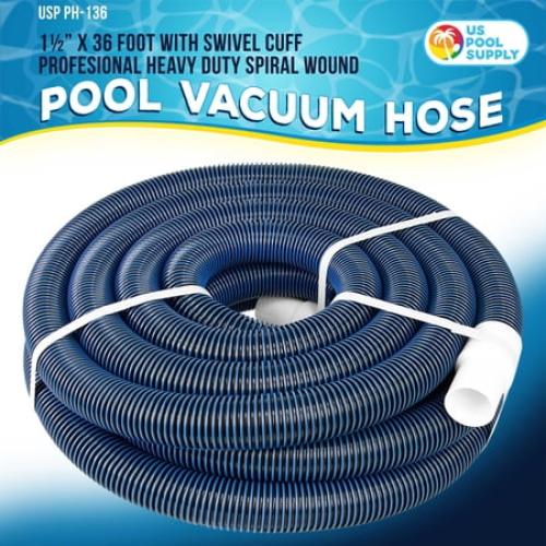 U.S. Pool Supply 1-1/2 x 36 Foot Professional Heavy Duty Spiral Wound Swimming Pool Vacuum Hose with Swivel Cuff