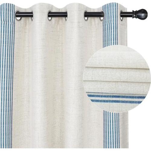 DriftAway Chris Vertical Striped Pattern Linen Blend Lined Thermal Insulated Blackout and Room Darkening Grommet Linen Curtains for Farmhouse Printed, 2 Panels, 52 x 84, Cabana Denim Stripe