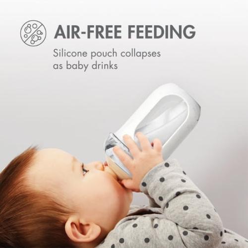 Boon NURSH Reusable Silicone Pouch Baby Bottles – Stage 2 Medium Flow – 8oz – Marble (3pk)