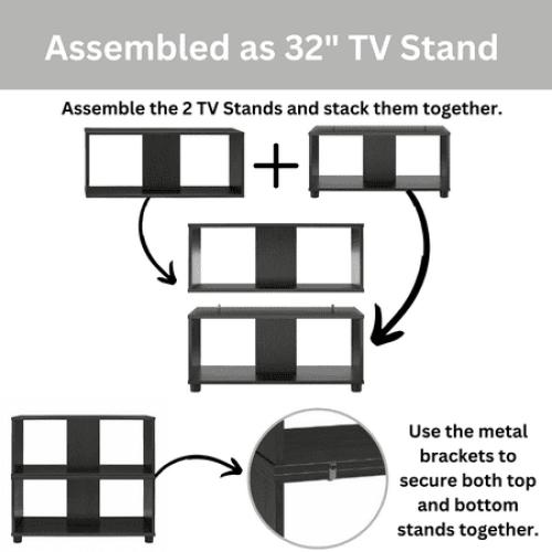 Mainstays Adjustable Side by Side or Stacking TV Stand for TVs up to 70 inches, Black Oak
