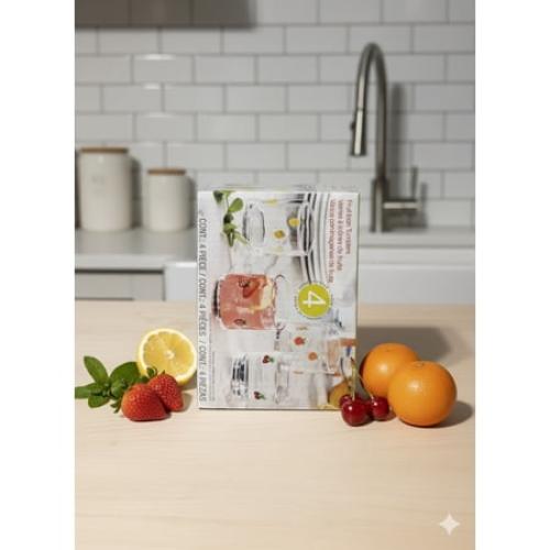 Fruit Design Glass Tumblers Set of 4 (14oz)