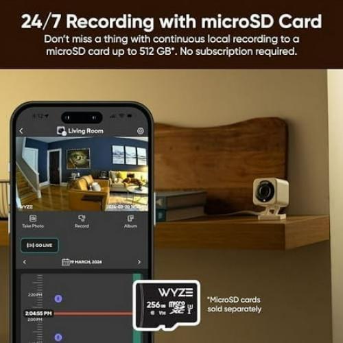 WYZE Cam v4, 2K HD Wi-Fi Smart Home Security Camera, Indoor/Outdoor, Pet/Baby Monitor, Motion Activated Spotlight/Siren, Enhanced Color Night Vision, 2-Way Audio, Wired, Black