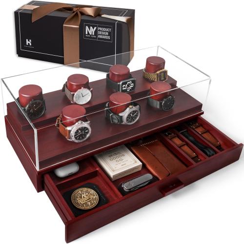 Holme & Hadfield Premium 7-Slot Wooden Watch Display Case with Lifetime Assurance – Large Handcrafted Men’s Watch Box with Accessory Drawer – Birthday Gift for Collectors – Luxury Built to Last