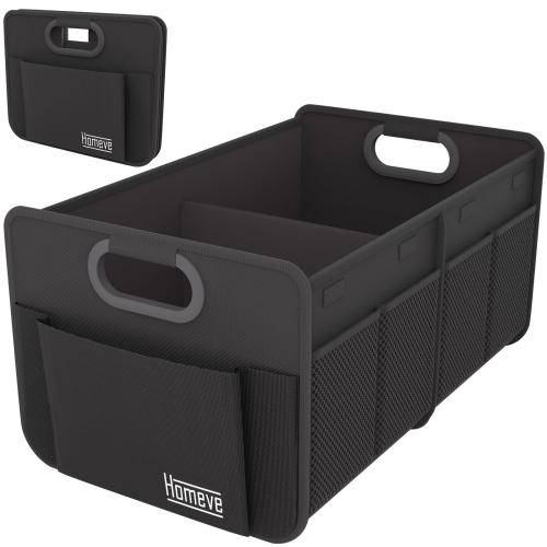 Homeve Trunk Organizer for Car Collapsible Storage Box Trunk Storage Organizer 3 Compartment Multi Pockets Suitable for Any Car SUV Mini-Van Model Size Black